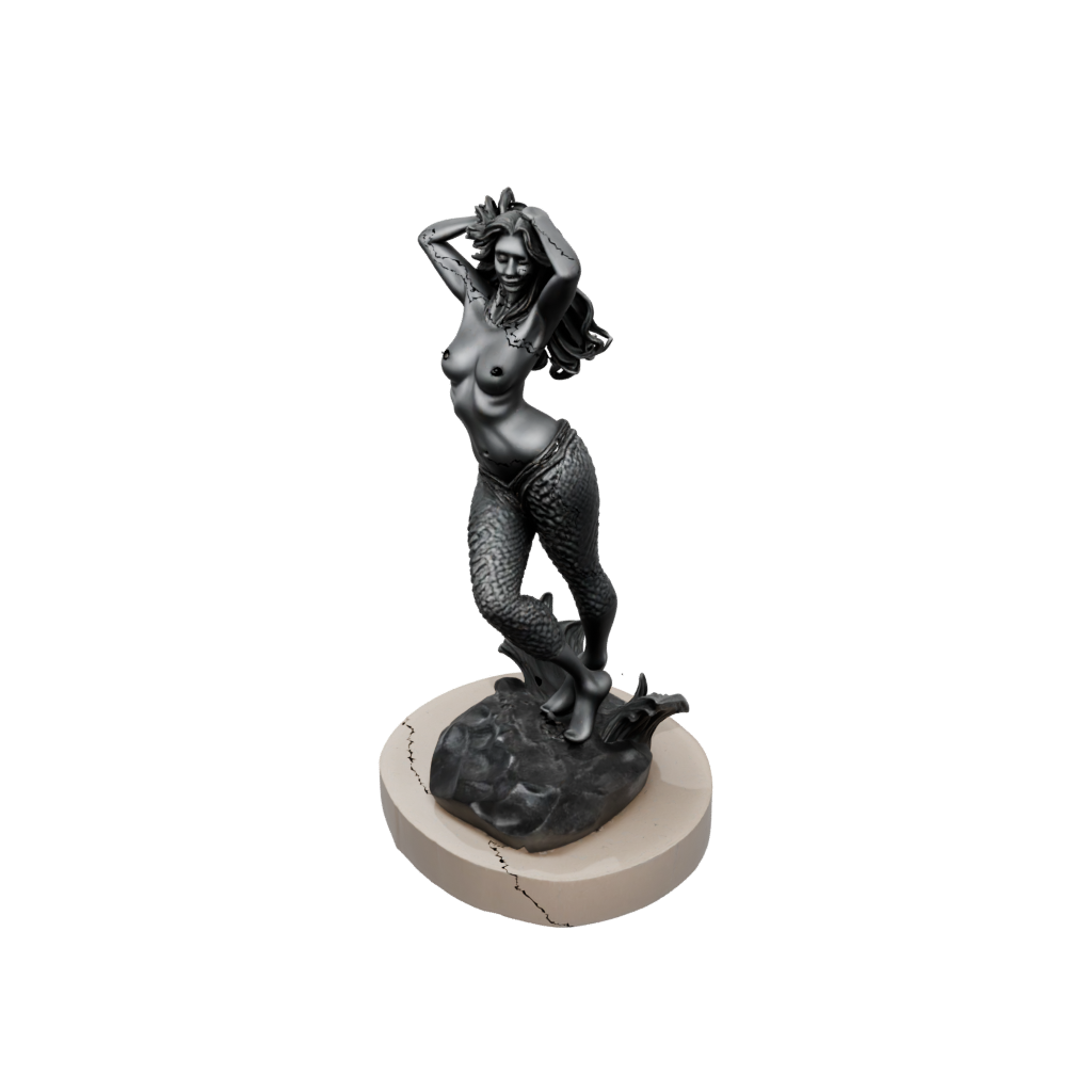 Obsidian Relief Mermaid On A Rock