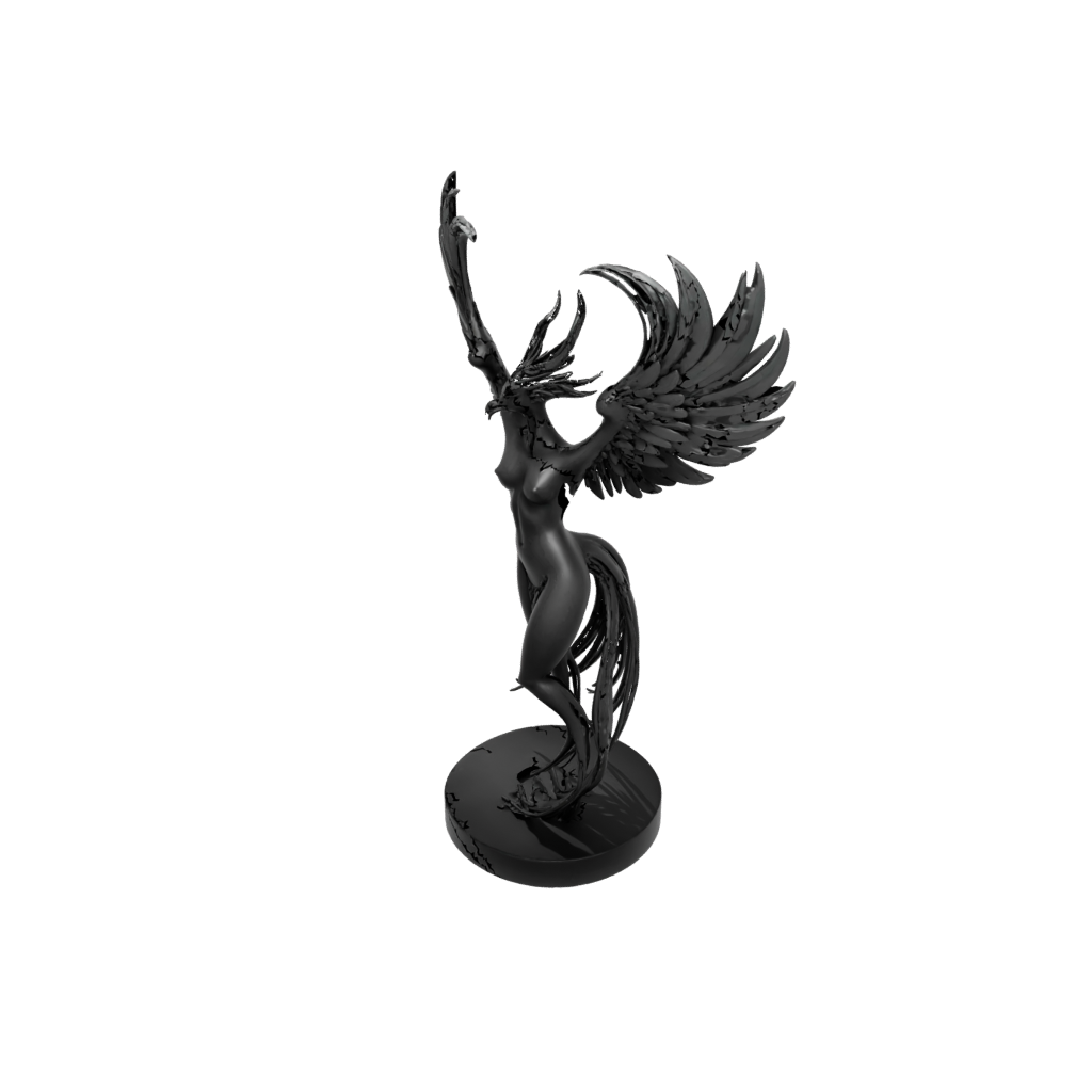 Obsidian Relief Phoenix Rising Sculpture