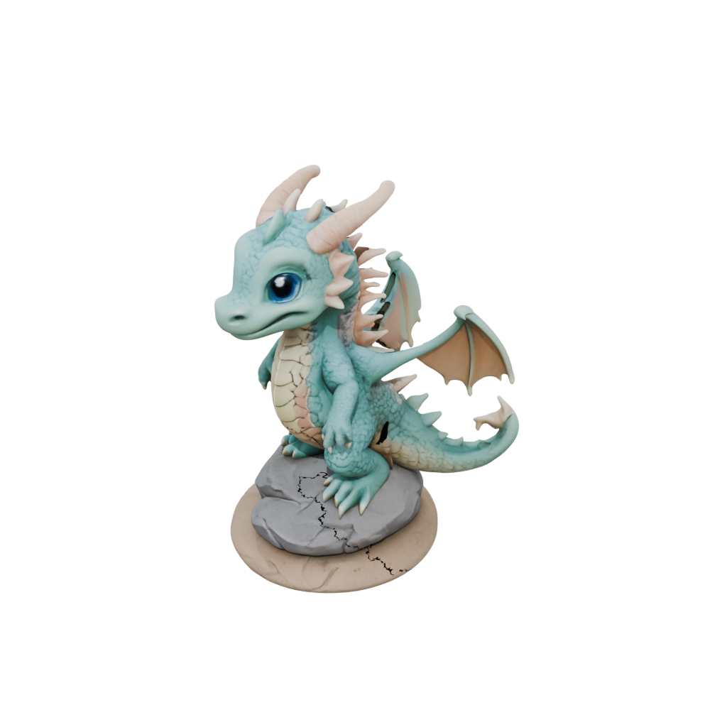 Pastel Chibi Ancient Dragon Perched On Rocks