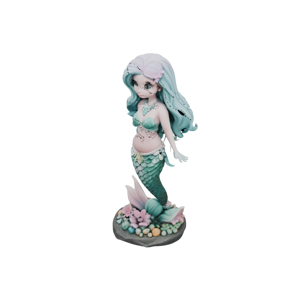 Pastel Chibi Mermaid On A Rock