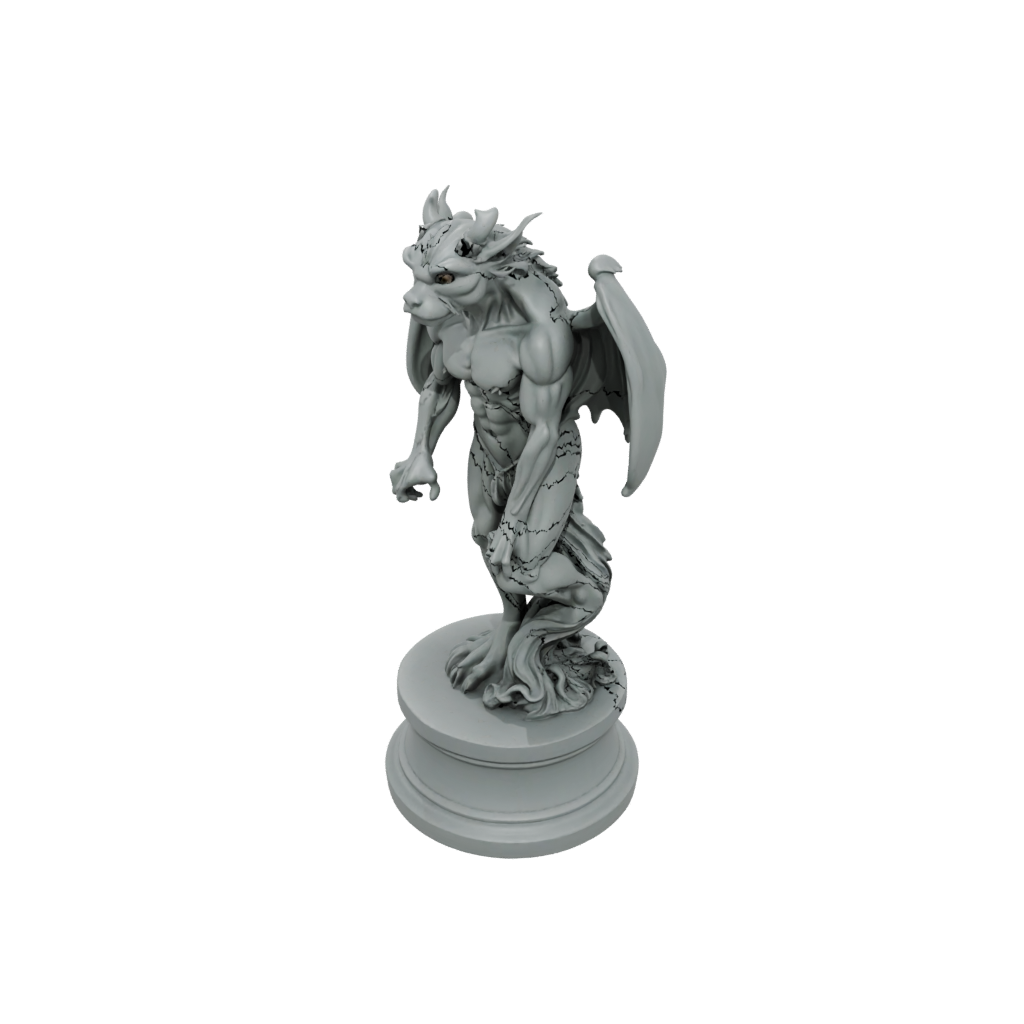 Pastel Scene Gargoyle On Pedestal
