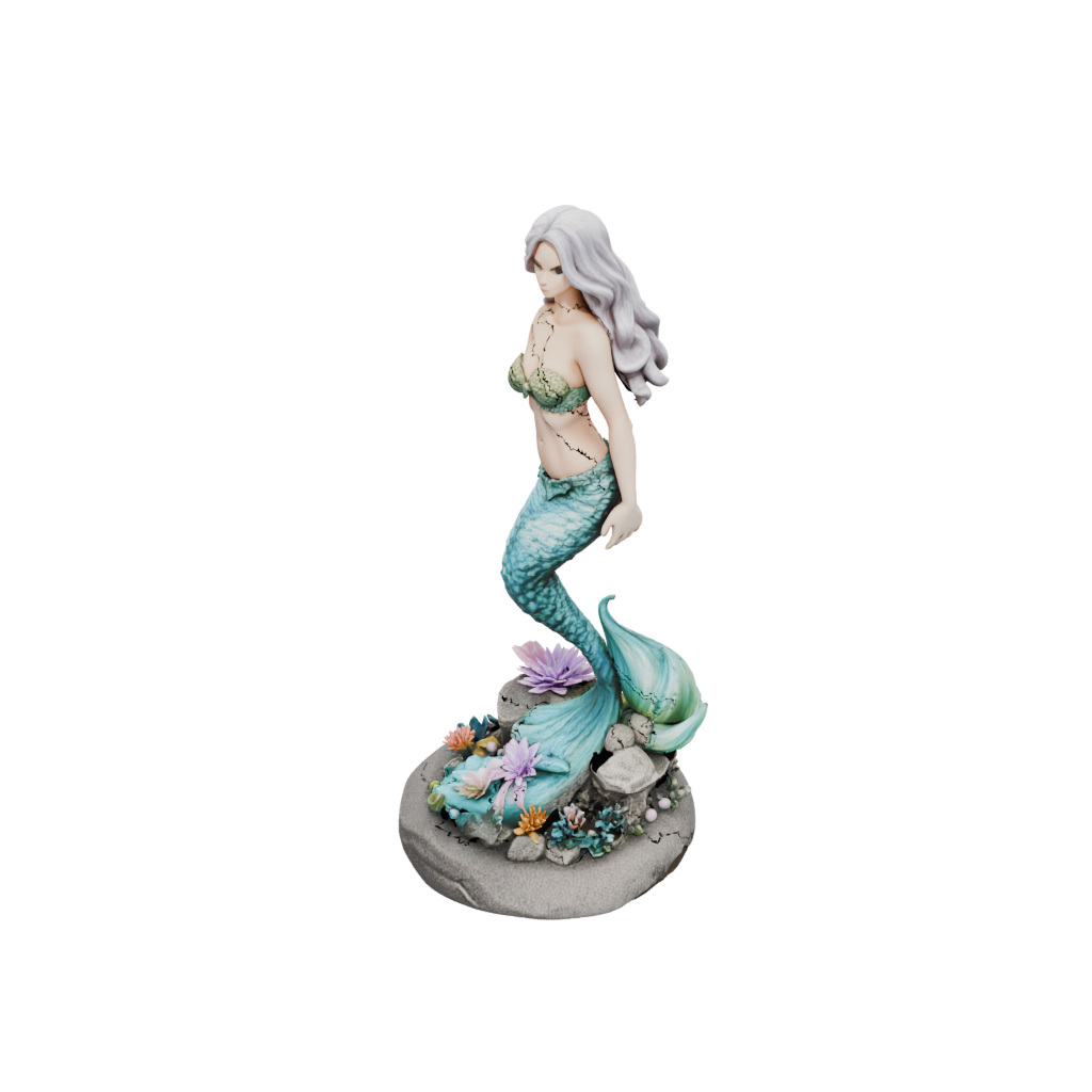 Pastel Scene Mermaid On A Rock