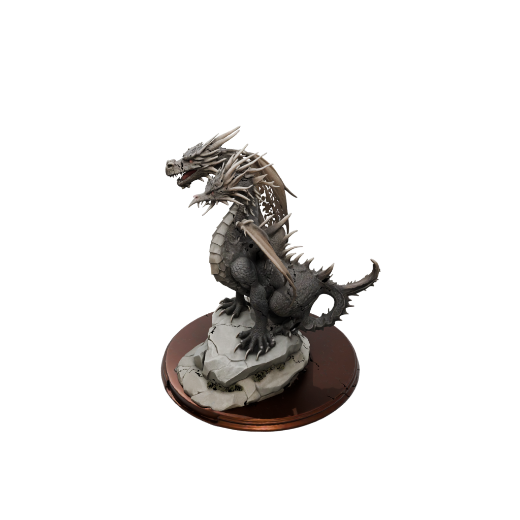Woodgrain Bust Ancient Dragon Perched On Rocks
