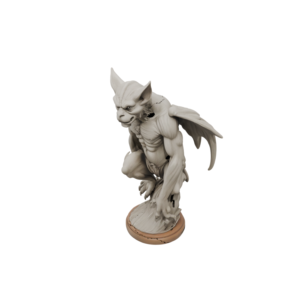 Woodgrain Bust Gargoyle On Pedestal