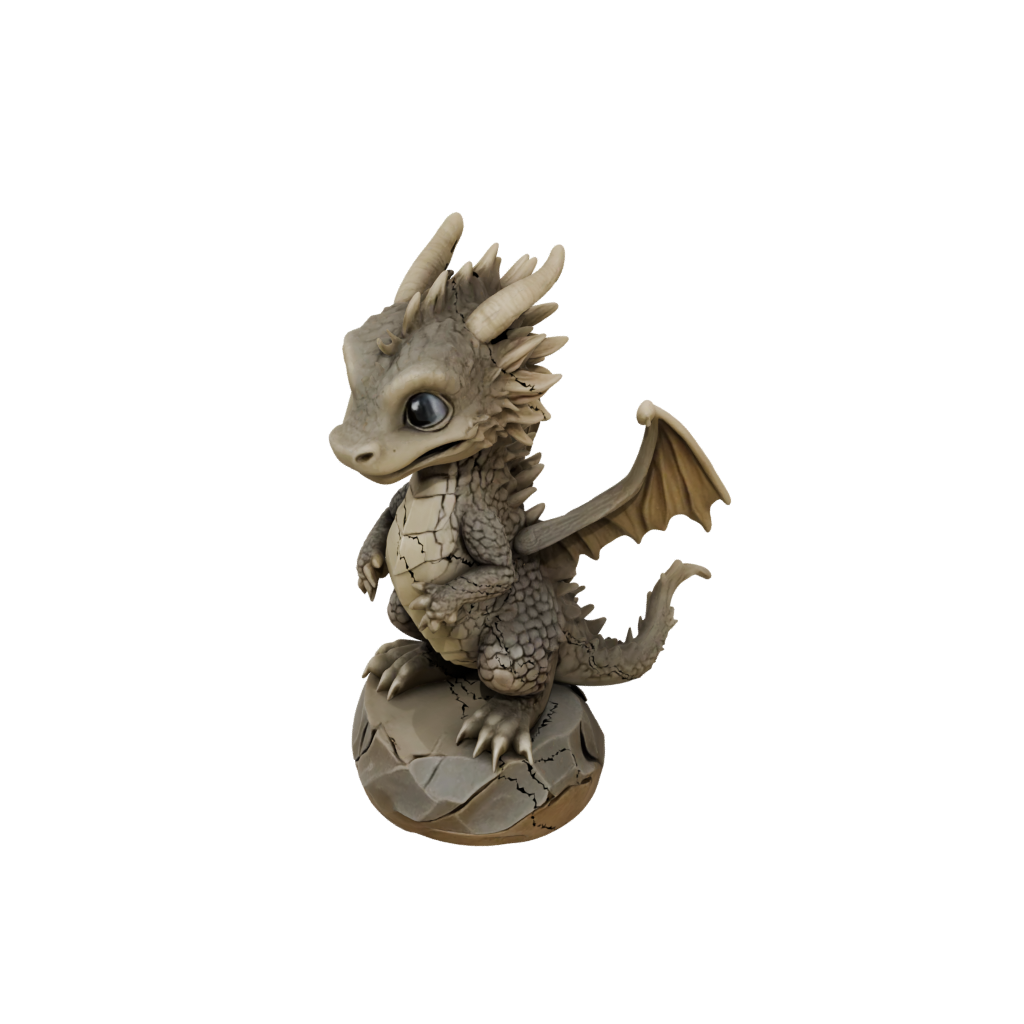 Woodgrain Chibi Ancient Dragon Perched On Rocks