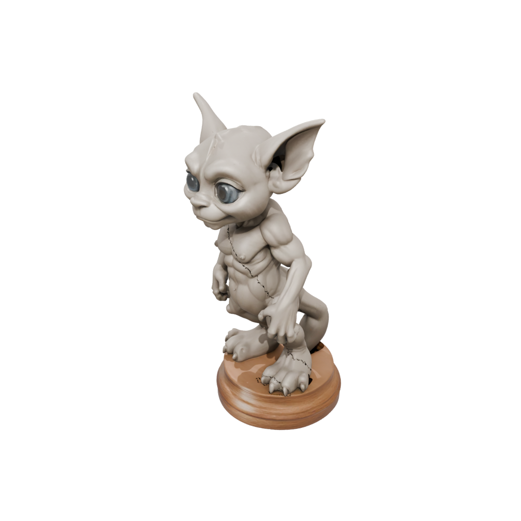 Woodgrain Chibi Gargoyle On Pedestal