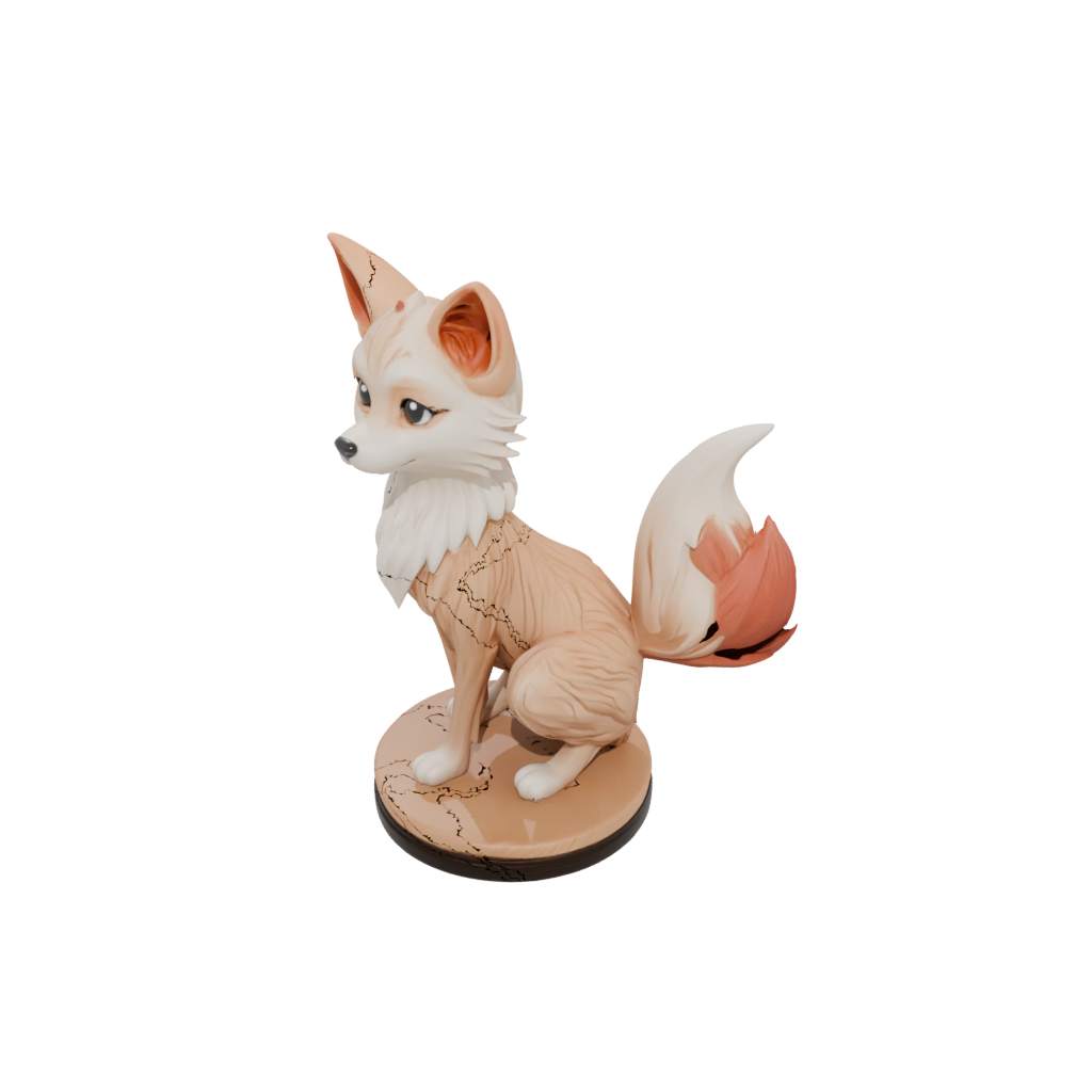 Woodgrain Chibi Kitsune Nine-Tail Fox