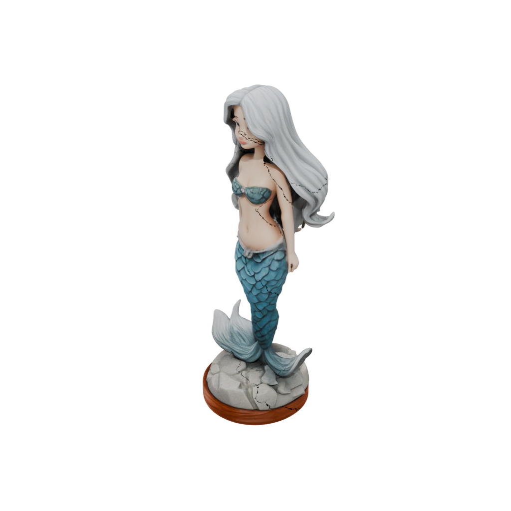 Woodgrain Chibi Mermaid On A Rock