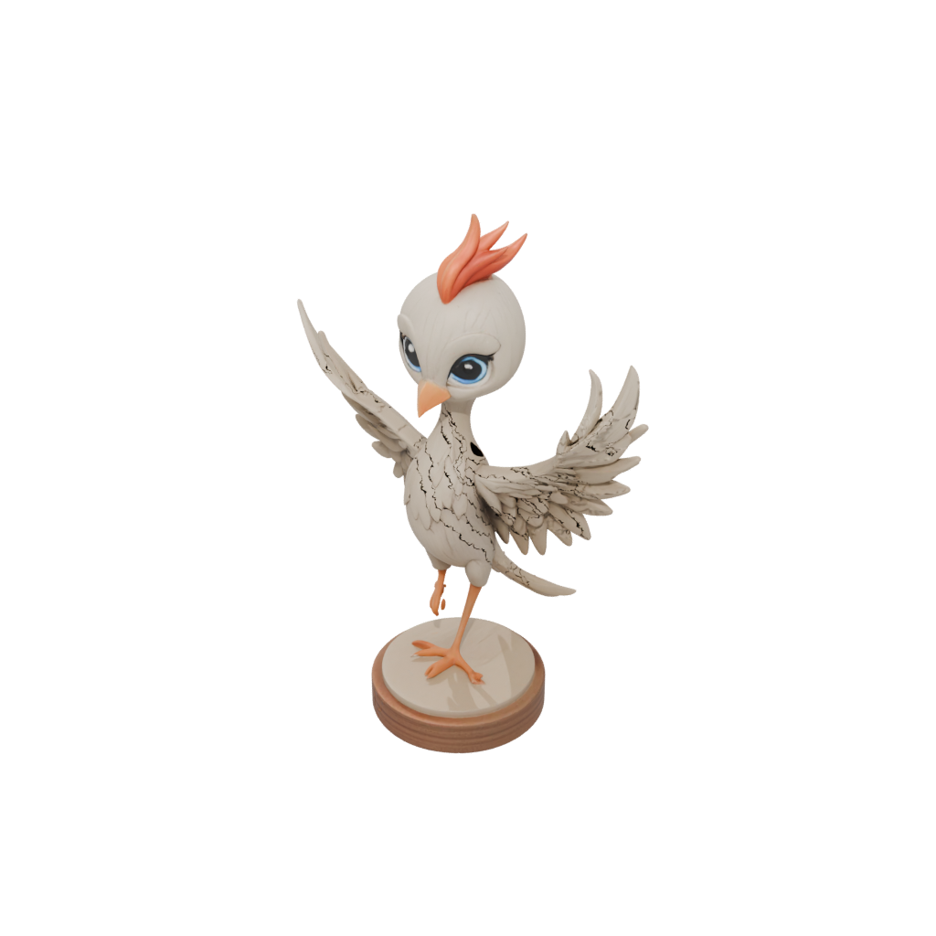 Woodgrain Chibi Phoenix Rising Sculpture