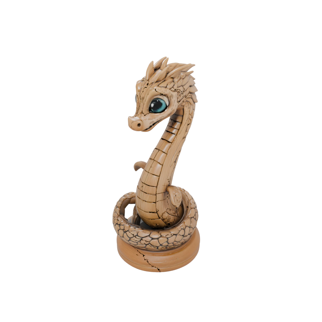 Woodgrain Chibi Sea Serpent Coiled Upright