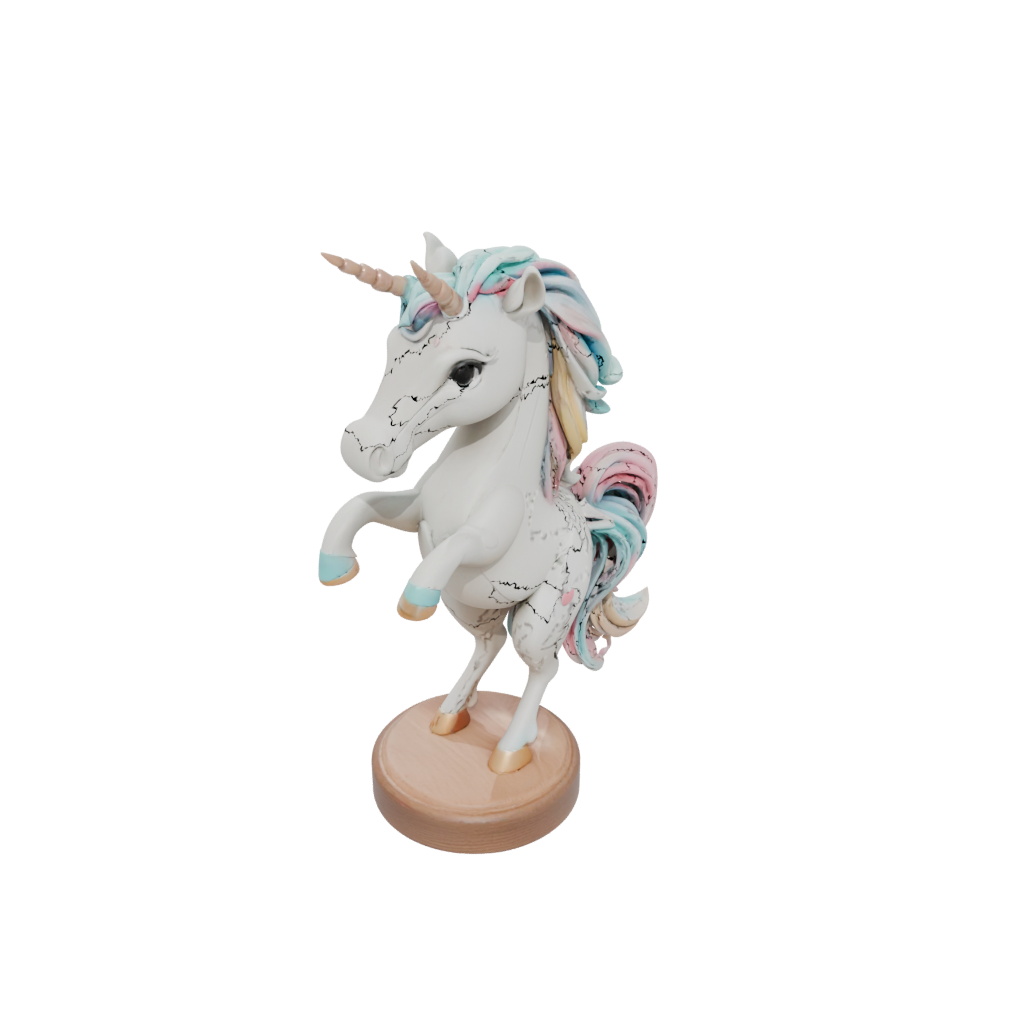 Woodgrain Chibi Unicorn Rearing Figure