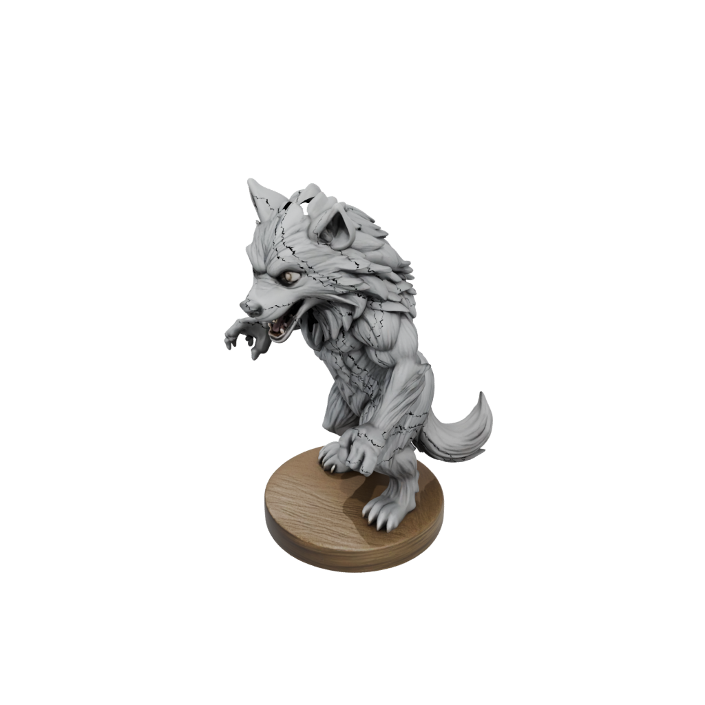 Woodgrain Chibi Werewolf Mid-Howl