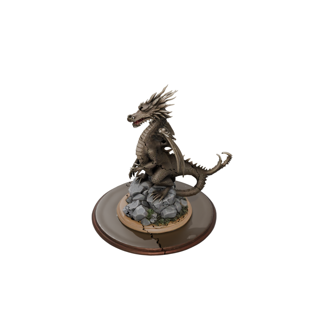Woodgrain Scene Ancient Dragon Perched On Rocks