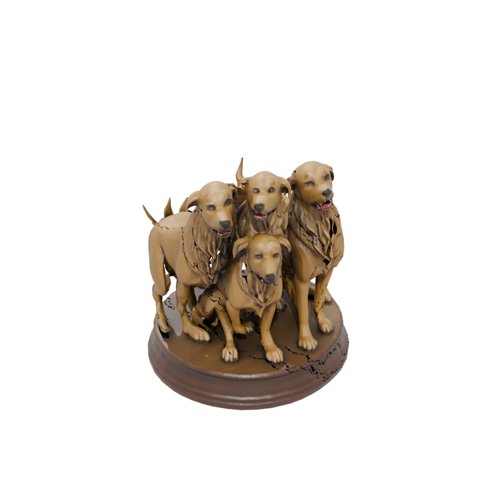 Woodgrain Scene Cerberus Three-Headed Hound