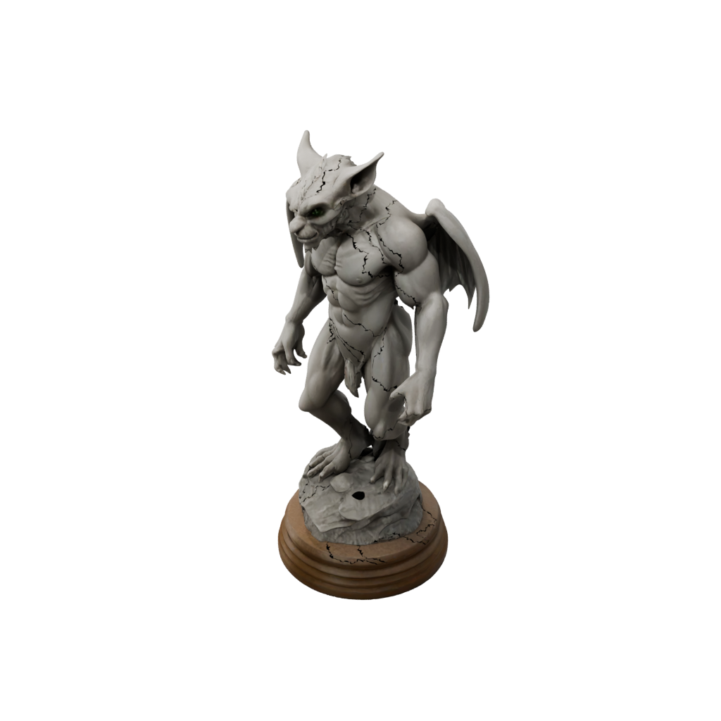 Woodgrain Scene Gargoyle On Pedestal
