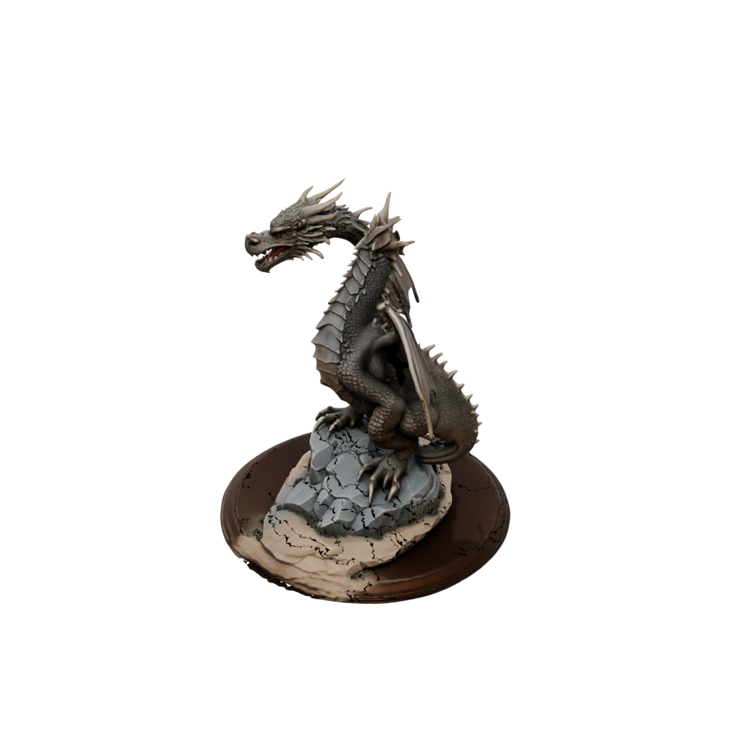 Woodgrain Ancient Dragon Perched On Rocks