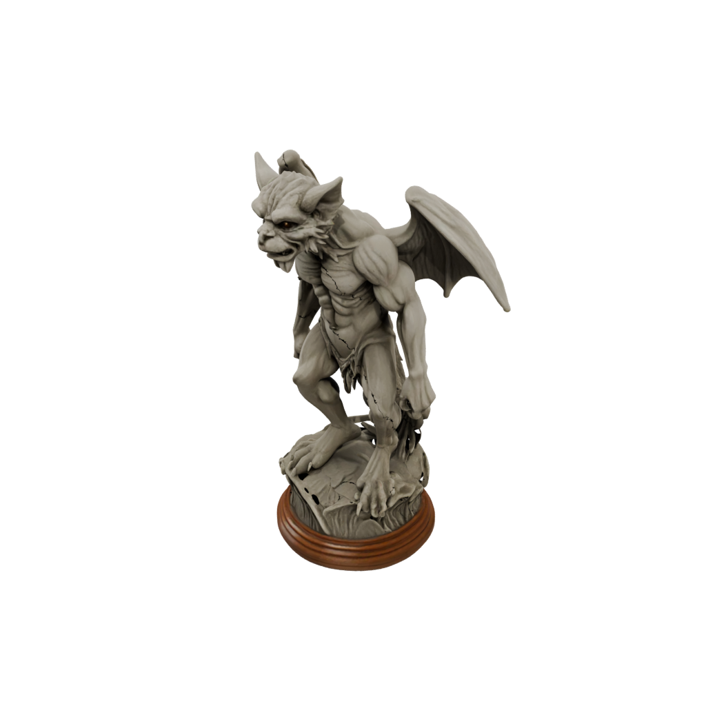 Woodgrain Gargoyle On Pedestal