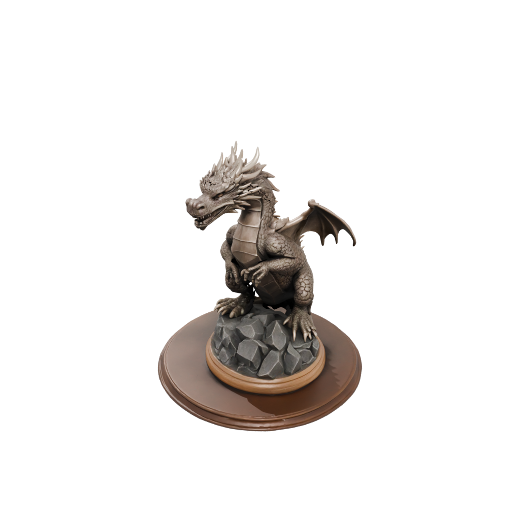 Woodgrain Relief Ancient Dragon Perched On Rocks