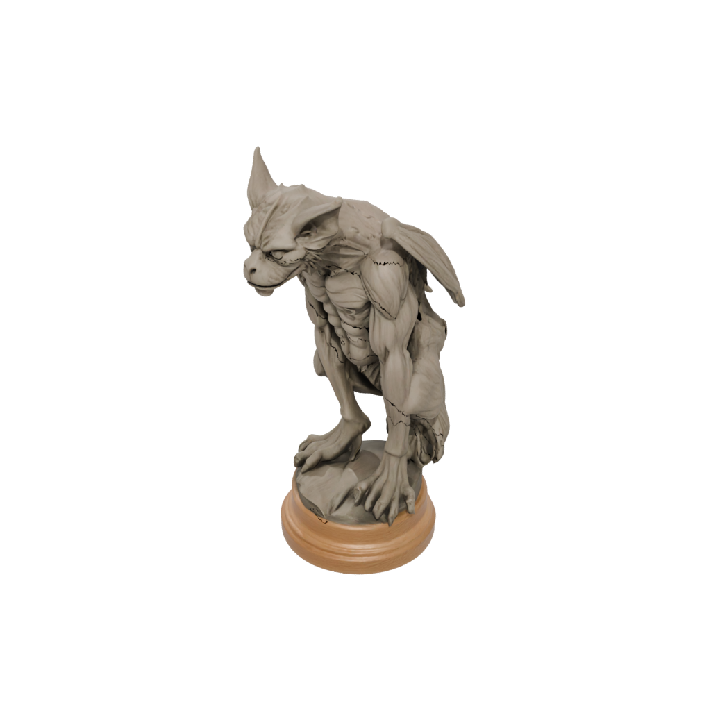 Woodgrain Relief Gargoyle On Pedestal