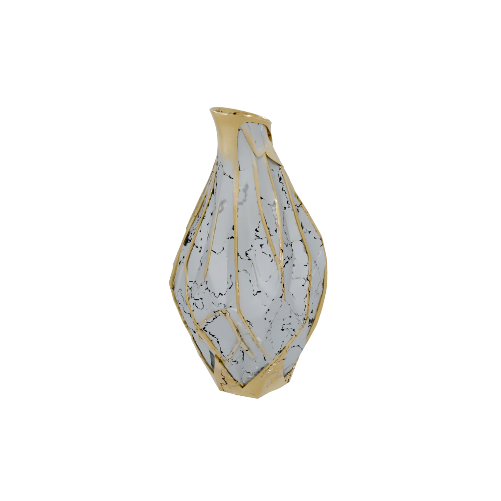 Gold Organic Geometric Faceted Vase — home decor 3D print model, STL