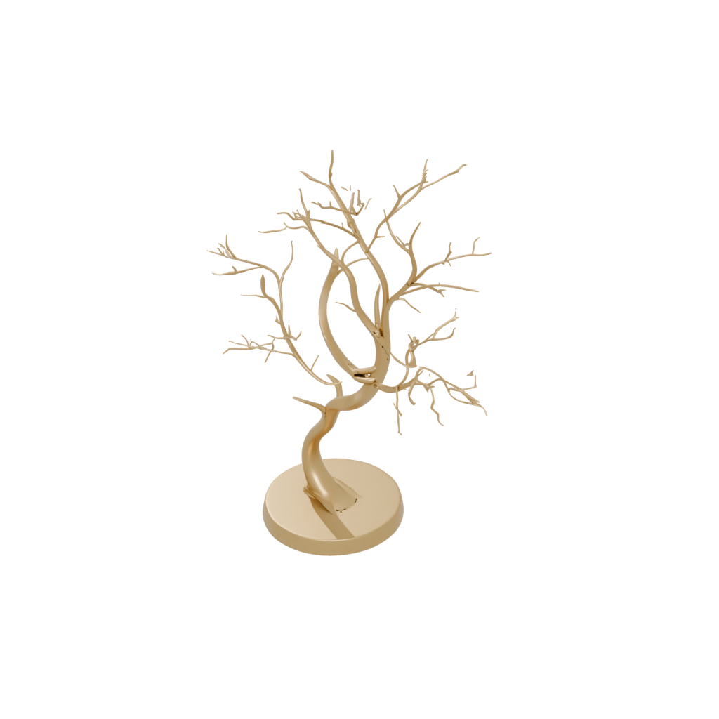 Gold Organic Jewelry Tree Stand — home decor 3D print model, STL