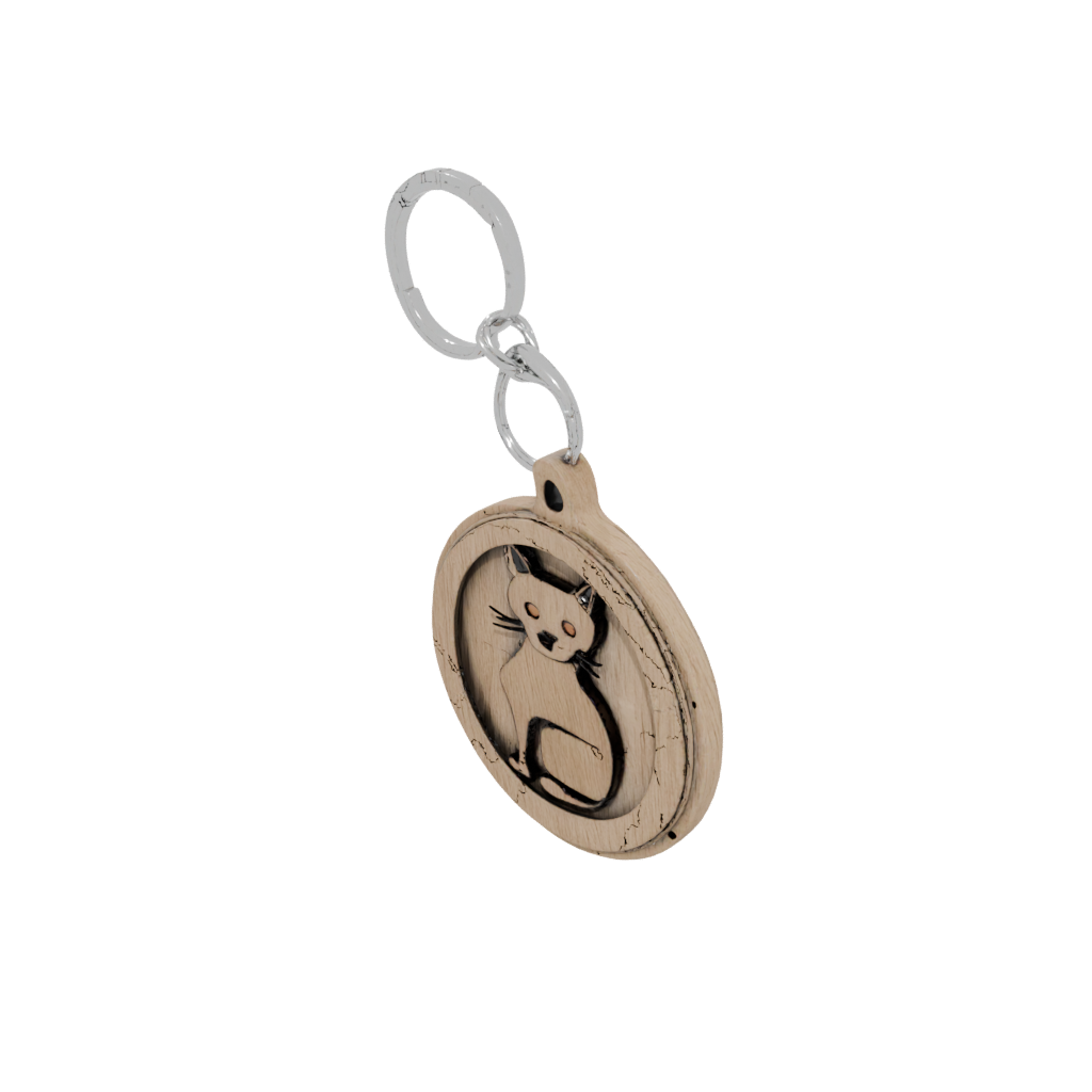 Woodgrain 3D Cat Silhouette Charm