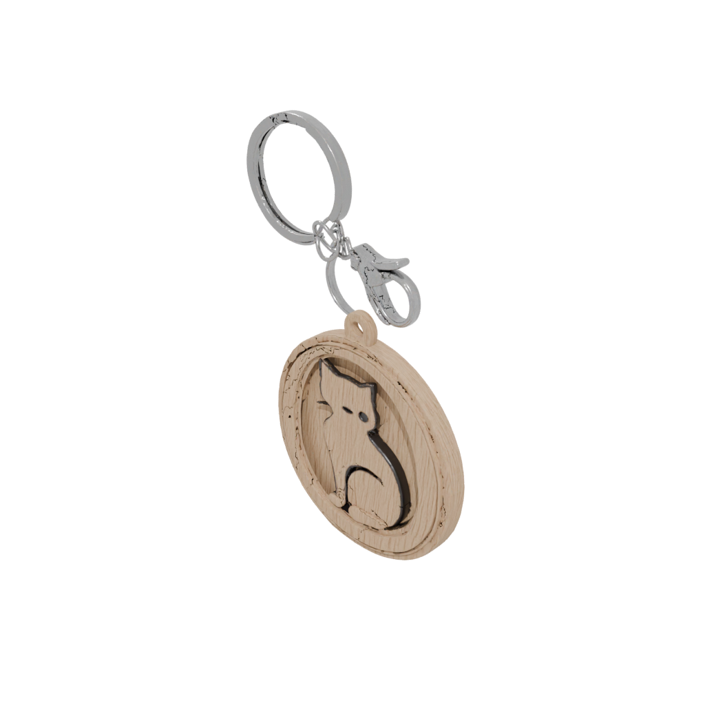 Woodgrain Layered Cat Silhouette Charm