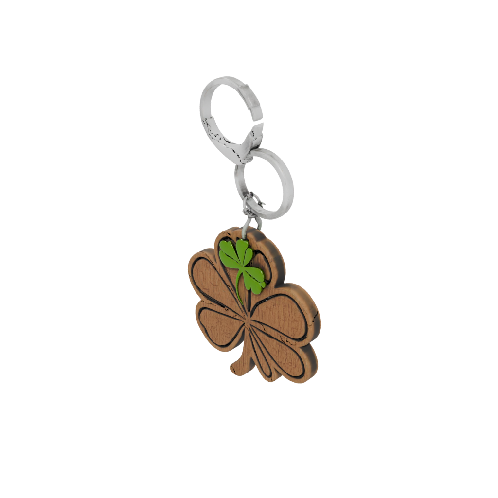 Woodgrain Layered Four-Leaf Clover Charm