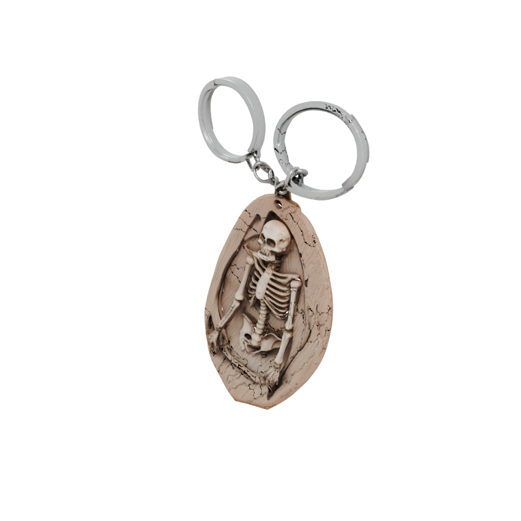 Woodgrain Layered Key Skeleton Charm