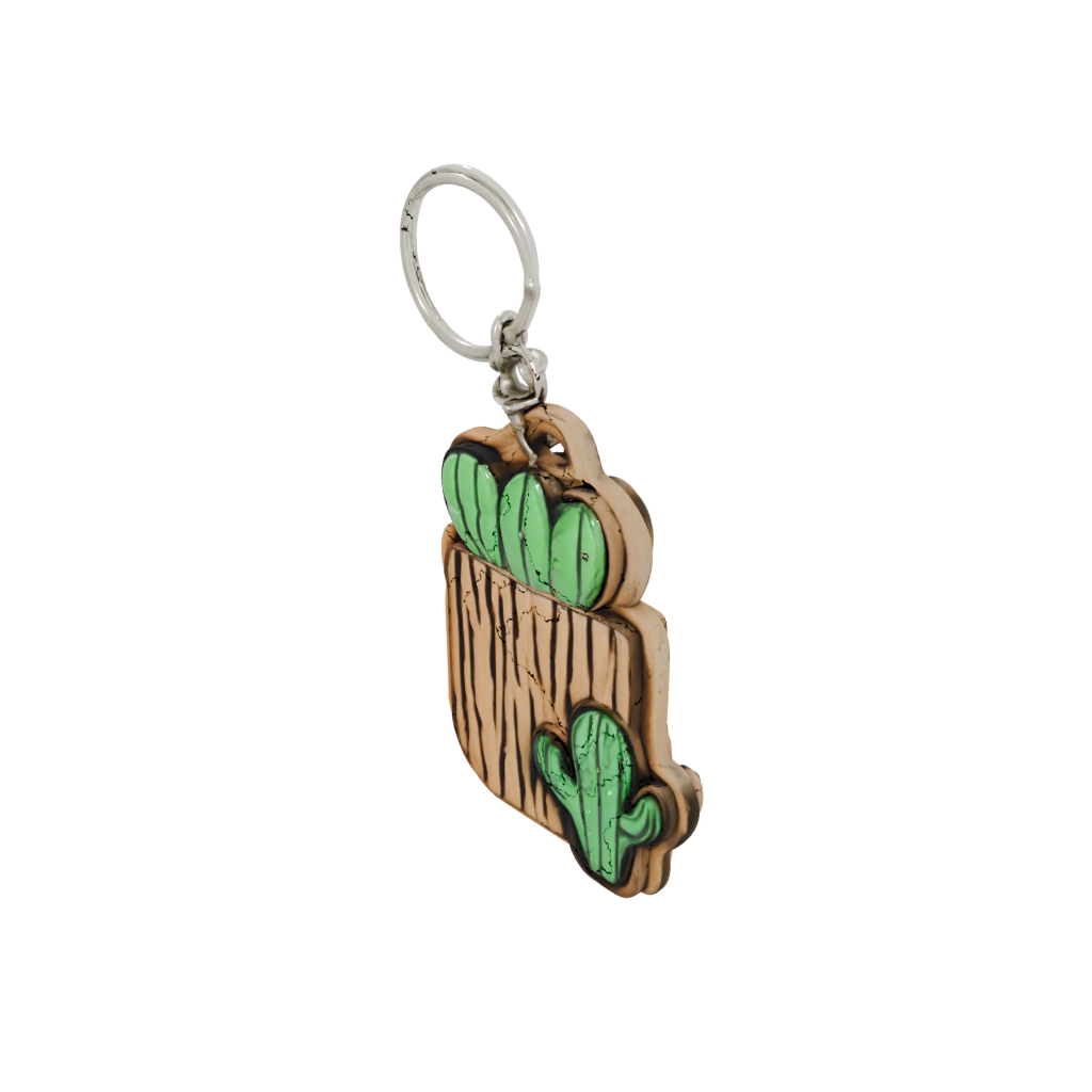Woodgrain Layered Mini Cactus Charm