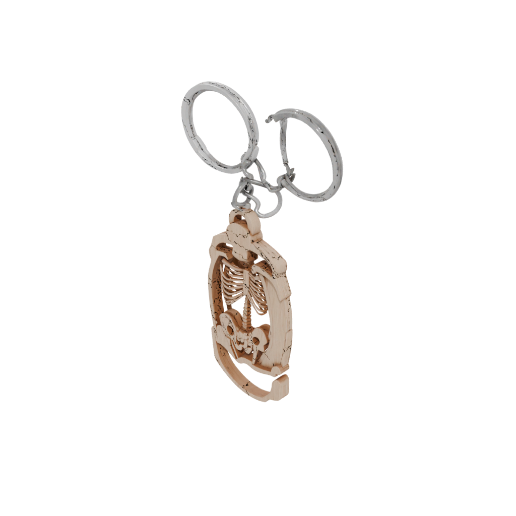 Woodgrain Outline Key Skeleton Charm