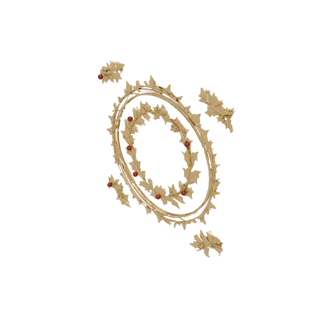 Gold Cute Holly Wreath Relief — seasonal 3D print model, STL
