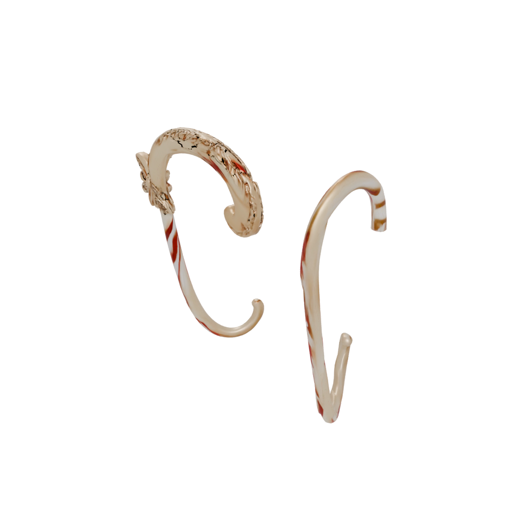 Gold Ornate Candy Cane Hook Pair — seasonal 3D print model, STL