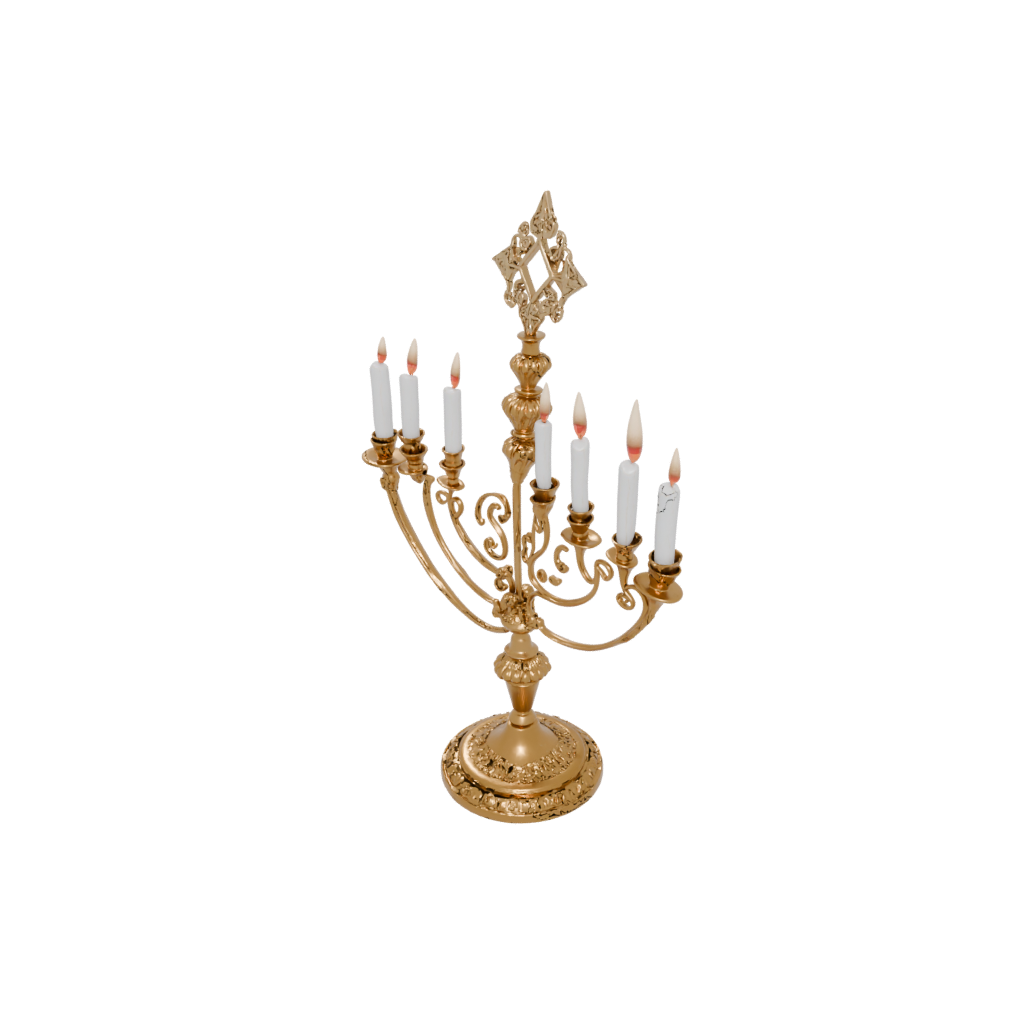 Gold Ornate Menorah Candle Stand — seasonal 3D print model, STL
