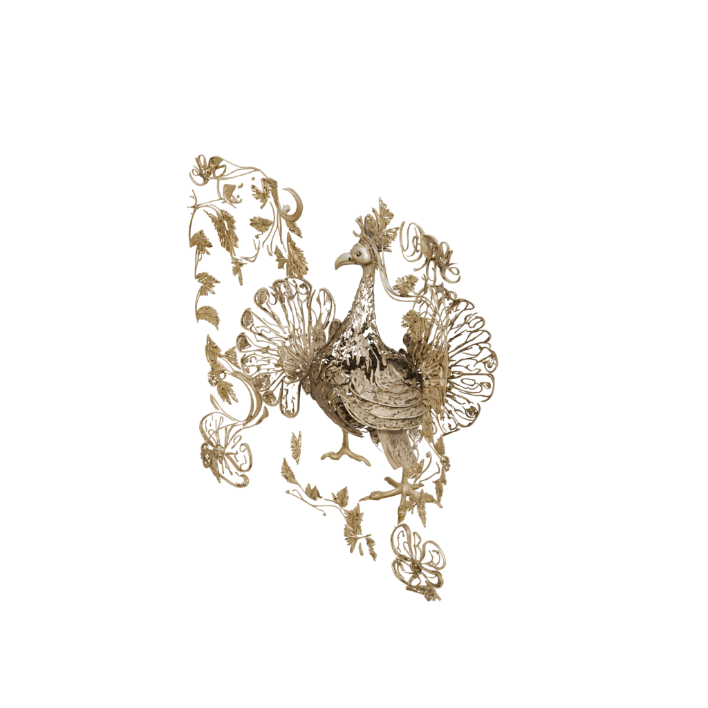 Gold Ornate Turkey Centerpiece Figure — seasonal 3D print model, STL