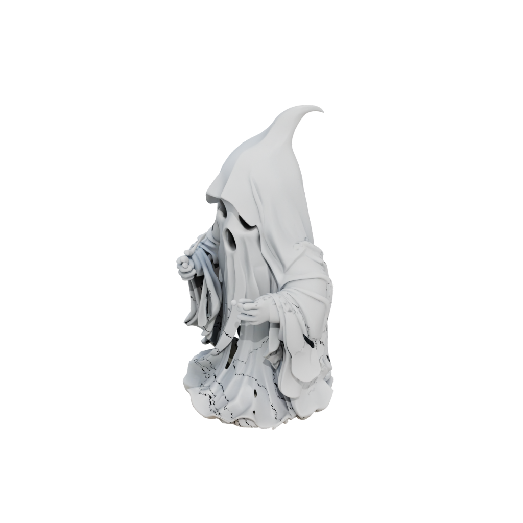 Low-Poly Ornate Spooky Ghost Figurine — seasonal 3D print model, STL