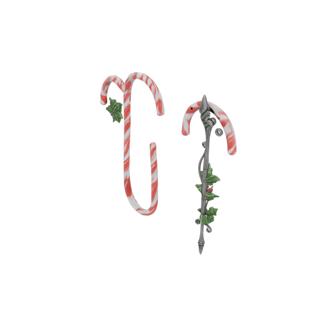 Obsidian Ornate Candy Cane Hook Pair