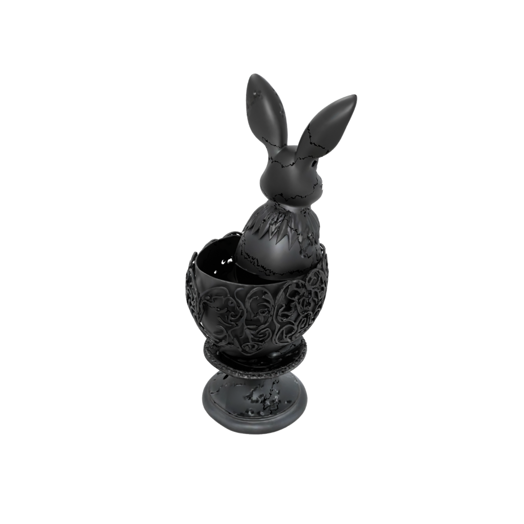 Obsidian Ornate Egg Cup Bunny — seasonal 3D print model, STL