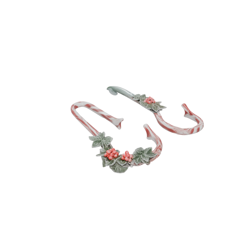 Pastel Ornate Candy Cane Hook Pair — seasonal 3D print model, STL
