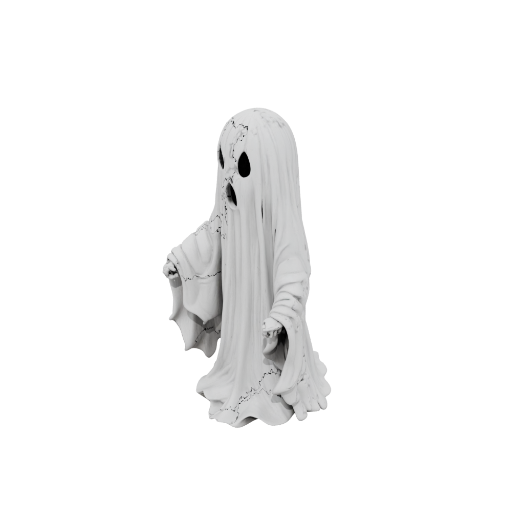 Woodgrain Modern Spooky Ghost Figurine — seasonal 3D print model, STL