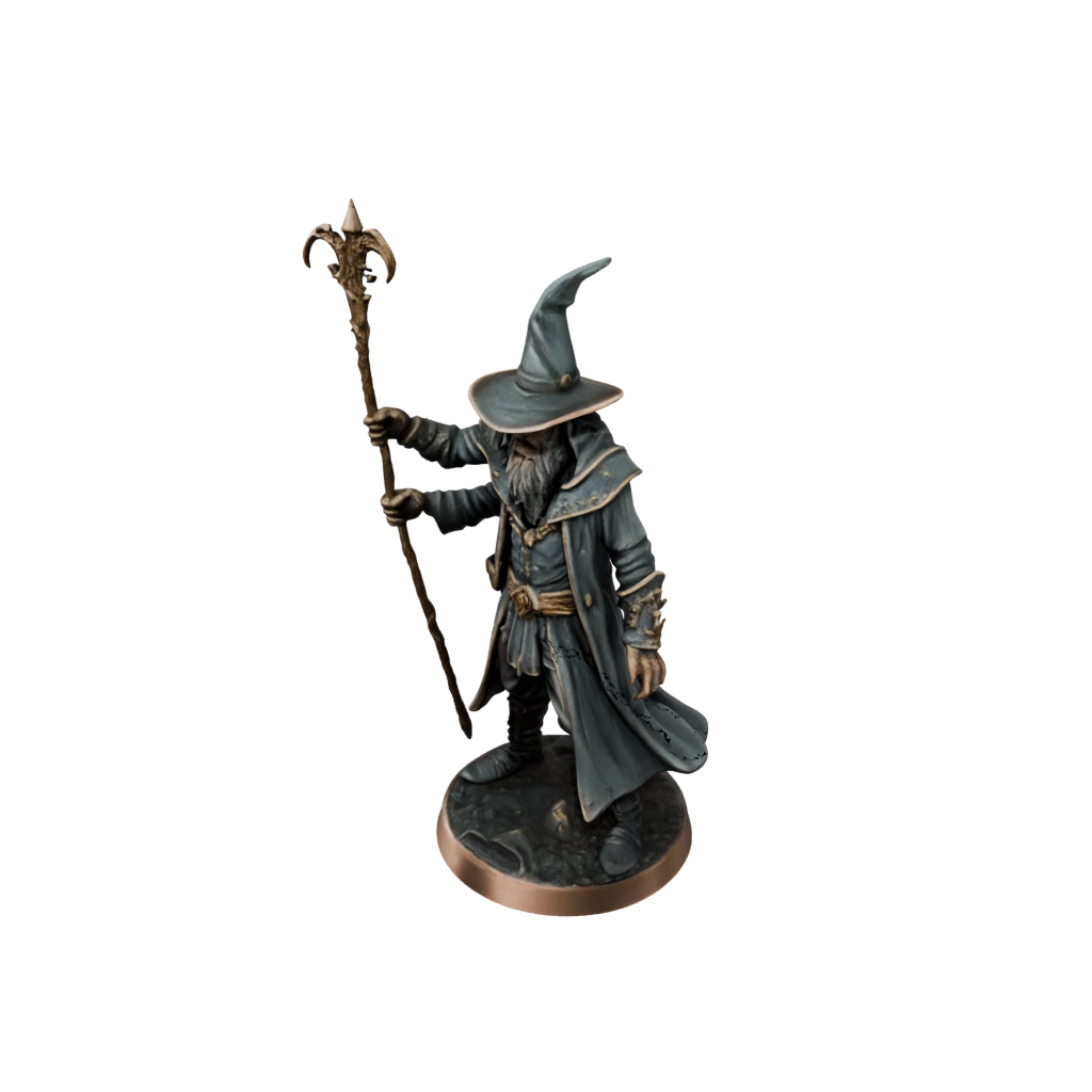 Bronze Battle Wizard With Staff — tabletop minis 3D print model, STL