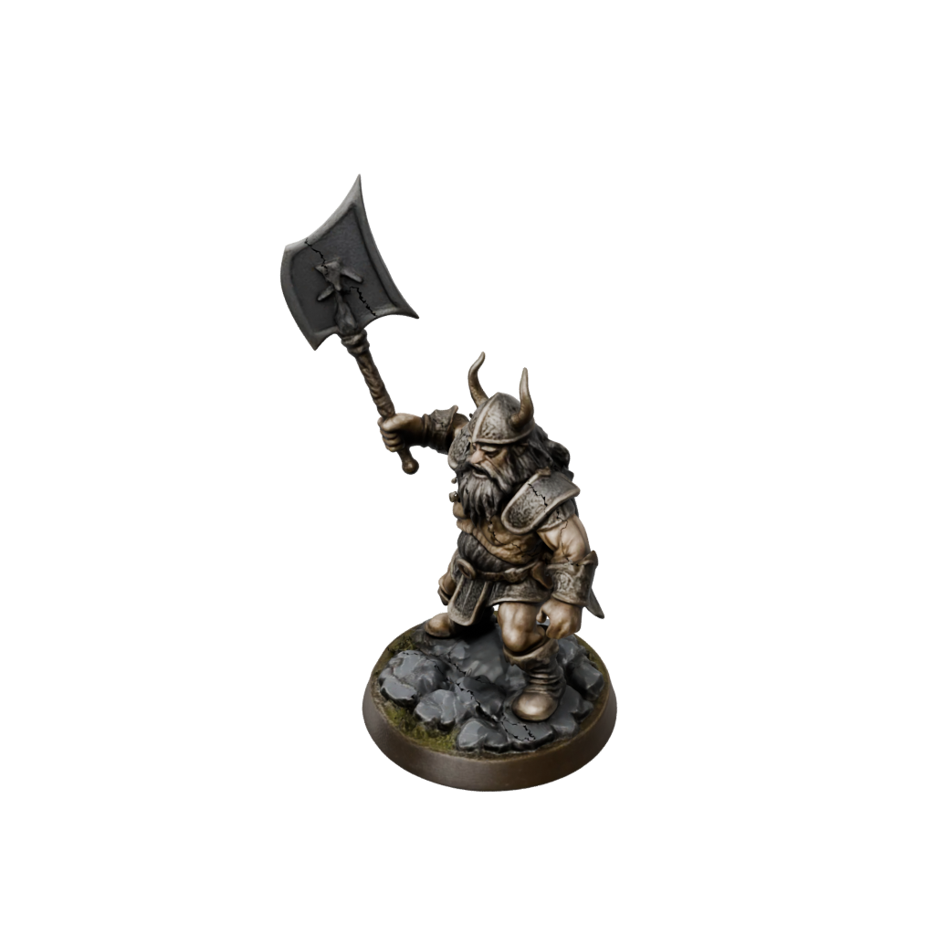 Bronze Dwarf Warrior With Battleaxe — tabletop minis 3D print model, STL