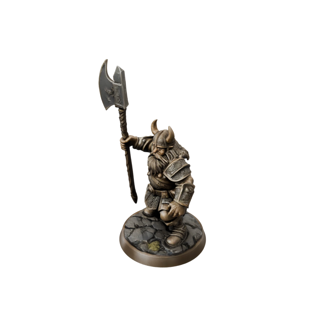 Bronze Dwarf Warrior With Battleaxe — tabletop minis 3D print model, STL