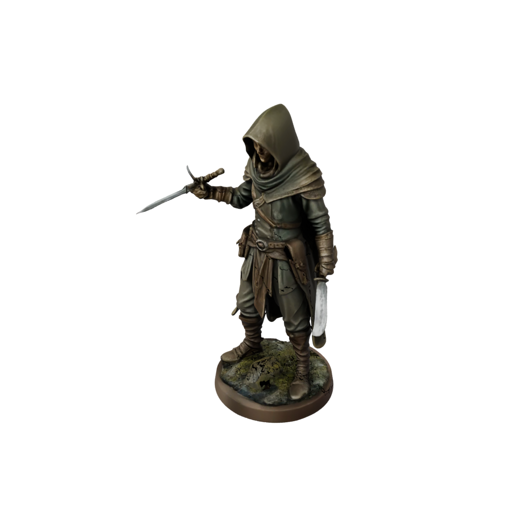 Bronze Hooded Rogue With Daggers — tabletop minis 3D print model, STL