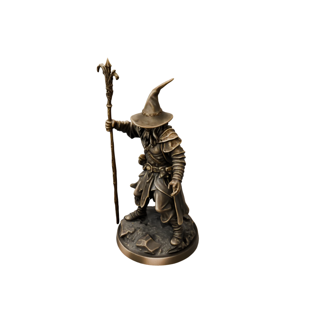 Bronze Battle Wizard With Staff — tabletop minis 3D print model, STL