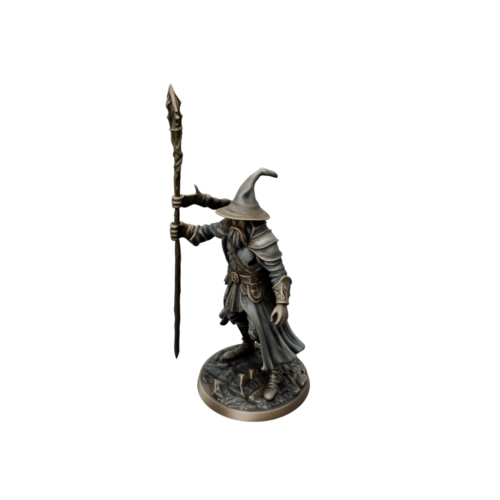 Bronze Battle Wizard With Staff — tabletop minis 3D print model, STL