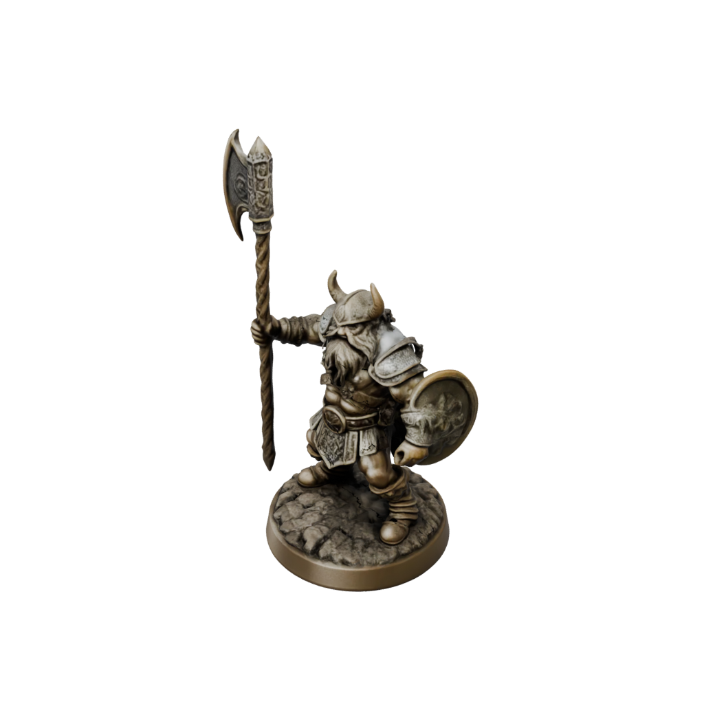 Bronze Dwarf Warrior With Battleaxe — tabletop minis 3D print model, STL
