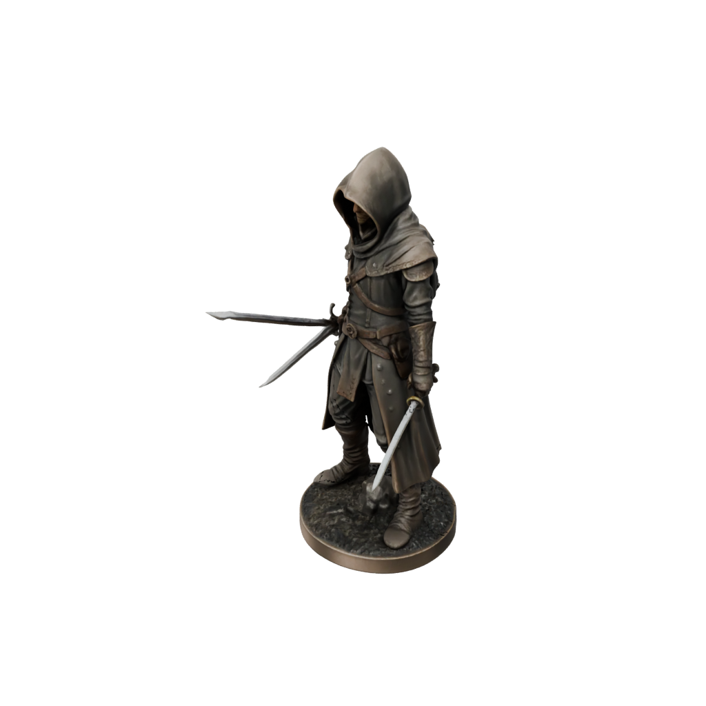Bronze Hooded Rogue With Daggers — tabletop minis 3D print model, STL