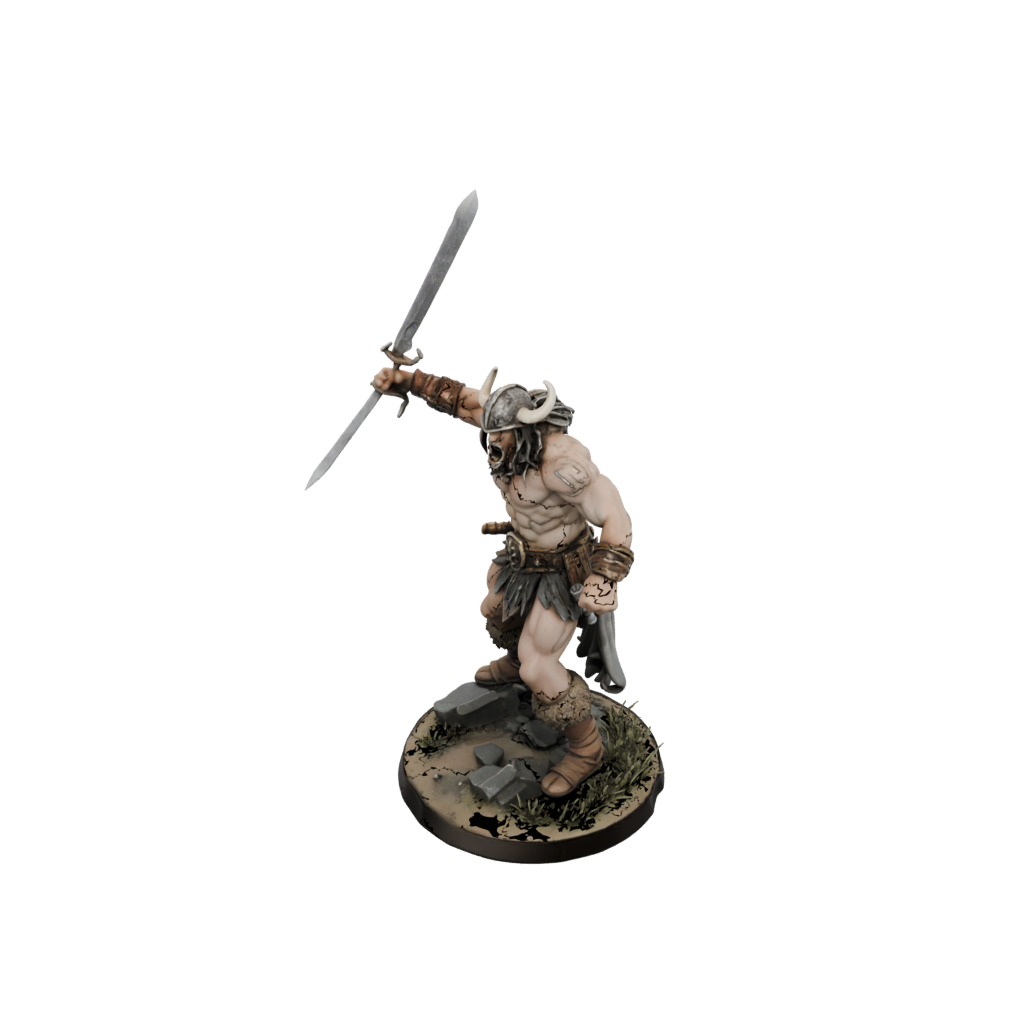 Camo Barbarian With Greatsword — tabletop minis 3D print model, STL