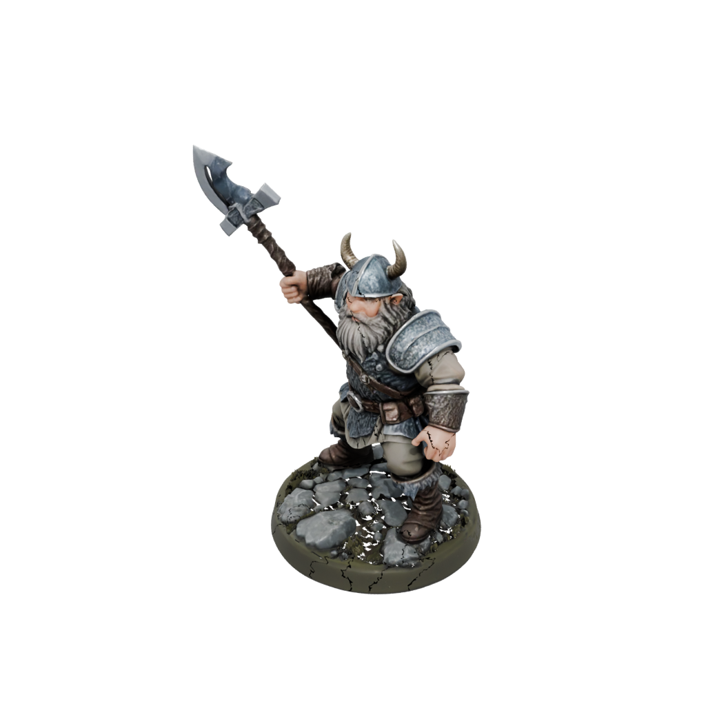 Camo Dwarf Warrior With Battleaxe — tabletop minis 3D print model, STL